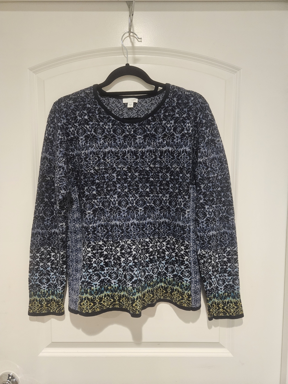 J. Jill Multicolor Crewneck Sweater with Yellow Hem Detail # 965